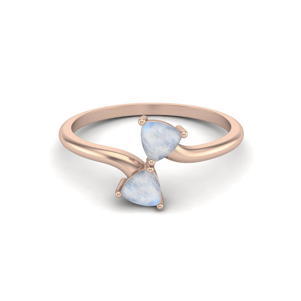 Trilion Moonstone Double Stone Bypass Ring 925 Sterling Silver Engagement Ring For Women