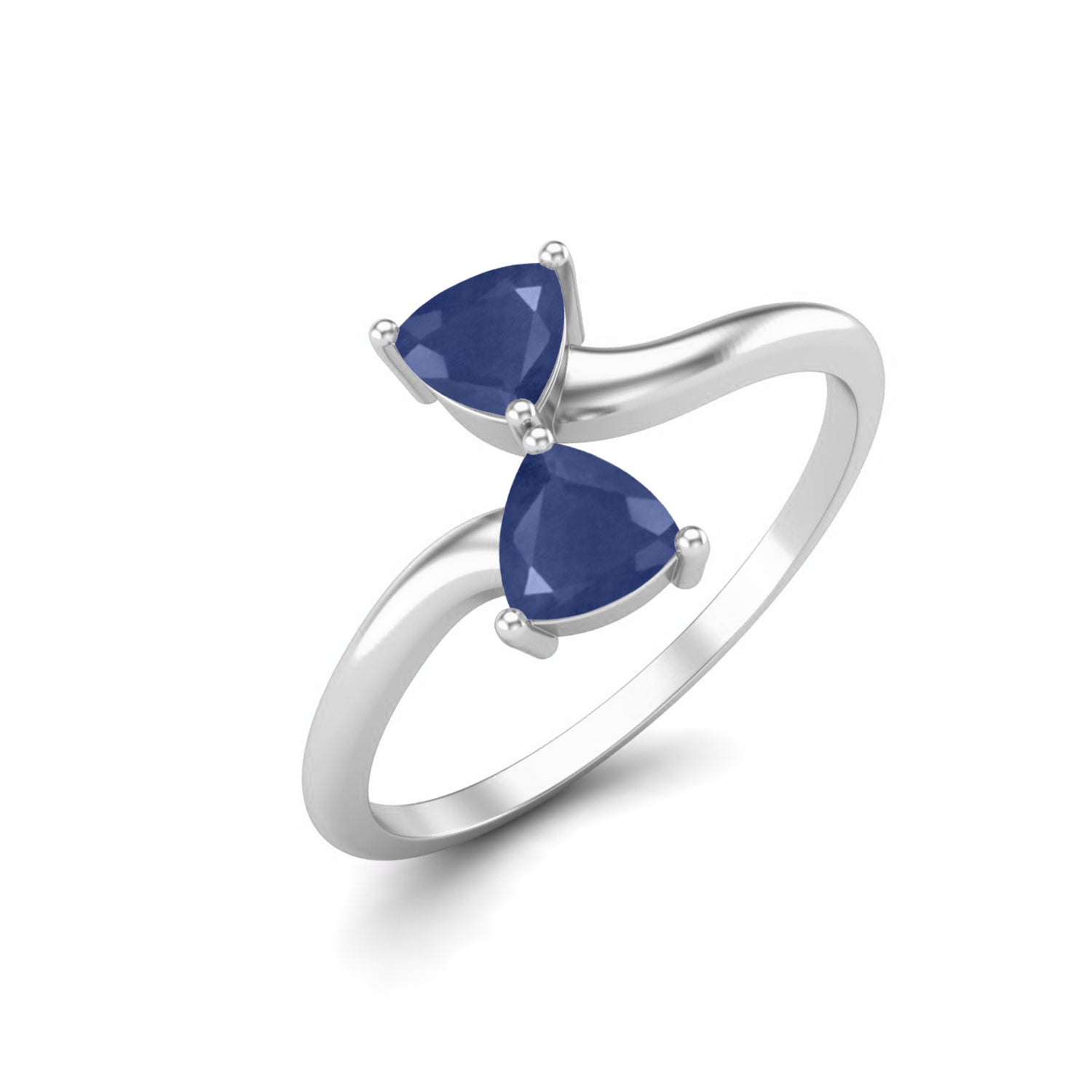 Blue Sapphire Duo Stone Bypass Ring – Sterling Silver