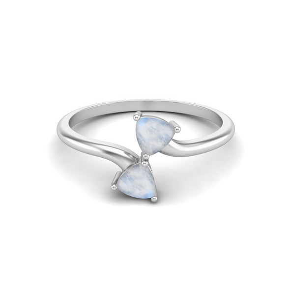 Trilion Moonstone Double Stone Bypass Ring 925 Sterling Silver Engagement Ring For Women