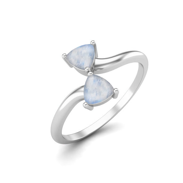 Trilion Moonstone Double Stone Bypass Ring 925 Sterling Silver Engagement Ring For Women