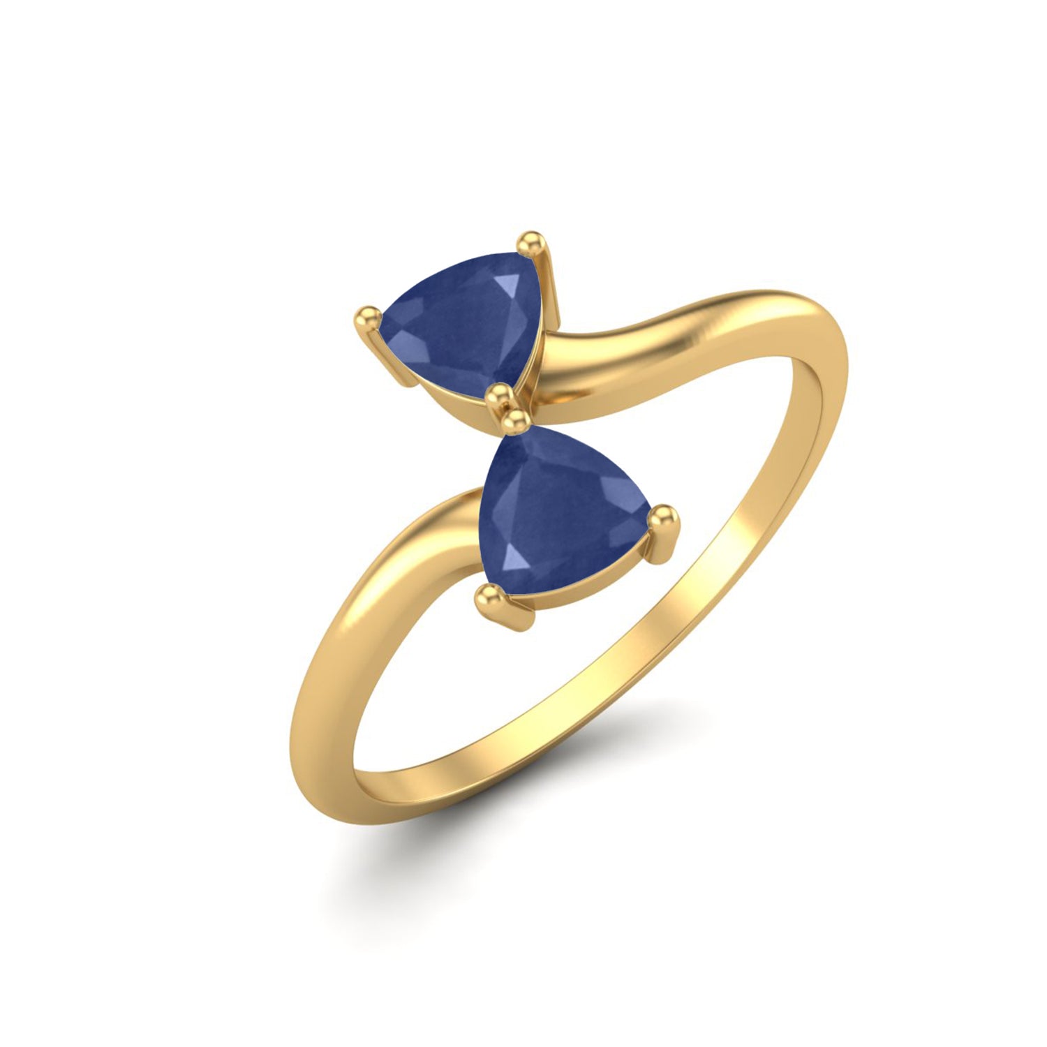 Blue Sapphire Duo Stone Bypass Ring – Sterling Silver