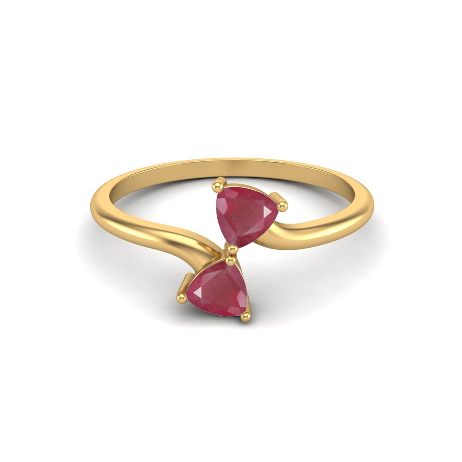 Ruby 0.50 Ct Trillion Cut Dual Stone Bypass Ring –  14k Yellow Gold