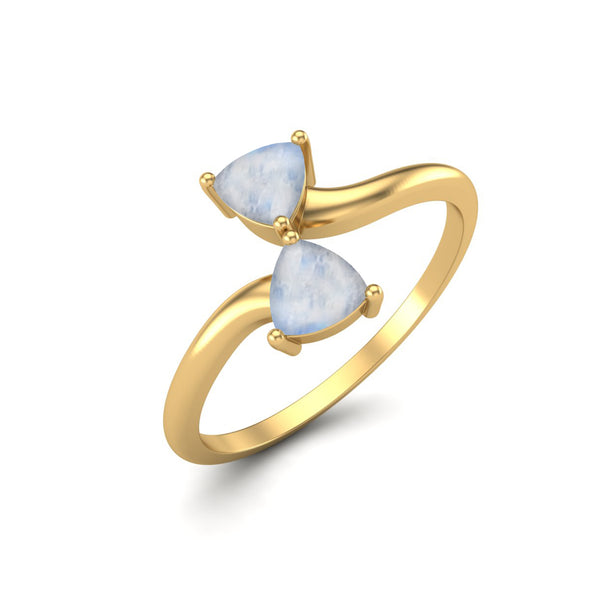 Trilion Moonstone Double Stone Bypass Ring 925 Sterling Silver Engagement Ring For Women