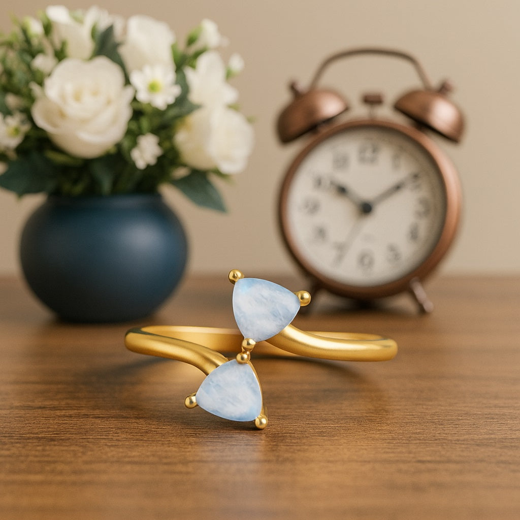 Moonstone Bypass Modern Design Ring - Sterling Silver