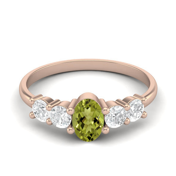 6X4MM Oval Shape Peridot Bridal Ring 925 Sterling Silver Five Stone Promise Engagement Ring