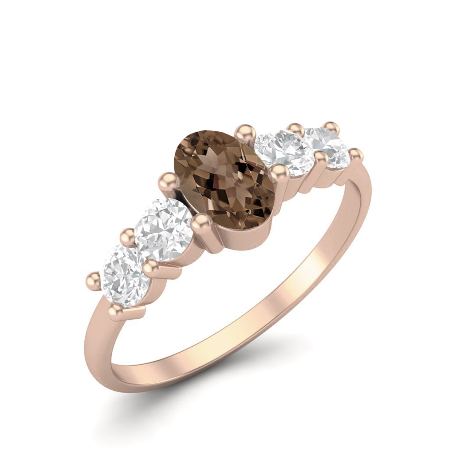 Smoky Quartz 0.50 Ct Oval Five Stone Classic Ring – 14K Yellow Gold