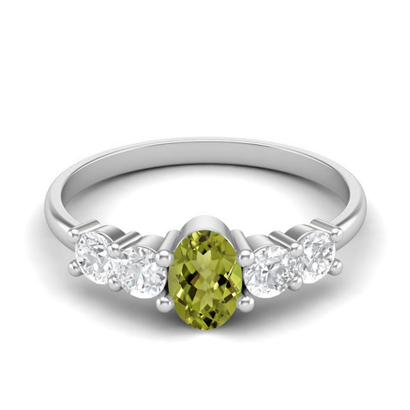 6X4MM Oval Shape Peridot Bridal Ring 925 Sterling Silver Five Stone Promise Engagement Ring