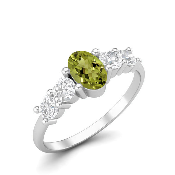 6X4MM Oval Shape Peridot Bridal Ring 925 Sterling Silver Five Stone Promise Engagement Ring