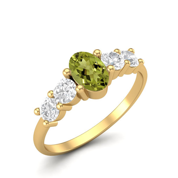 6X4MM Oval Shape Peridot Bridal Ring 925 Sterling Silver Five Stone Promise Engagement Ring