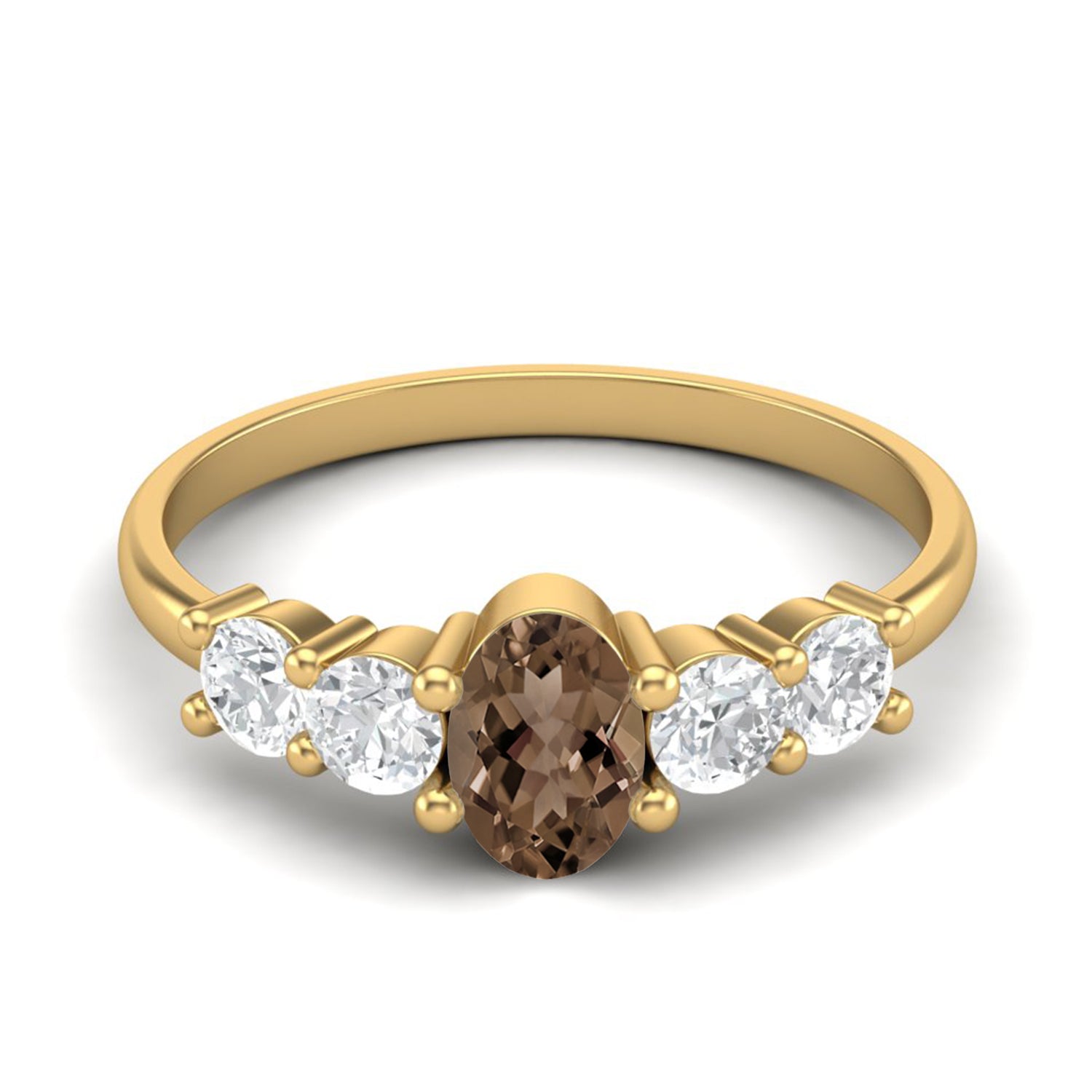 Smoky Quartz 0.50 Ct Oval Five Stone Classic Ring – 14K Yellow Gold