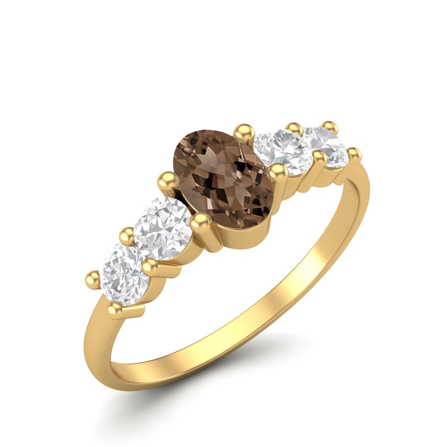 Smoky Quartz 0.50 Ct Oval Five Stone Classic Ring – 14K Yellow Gold