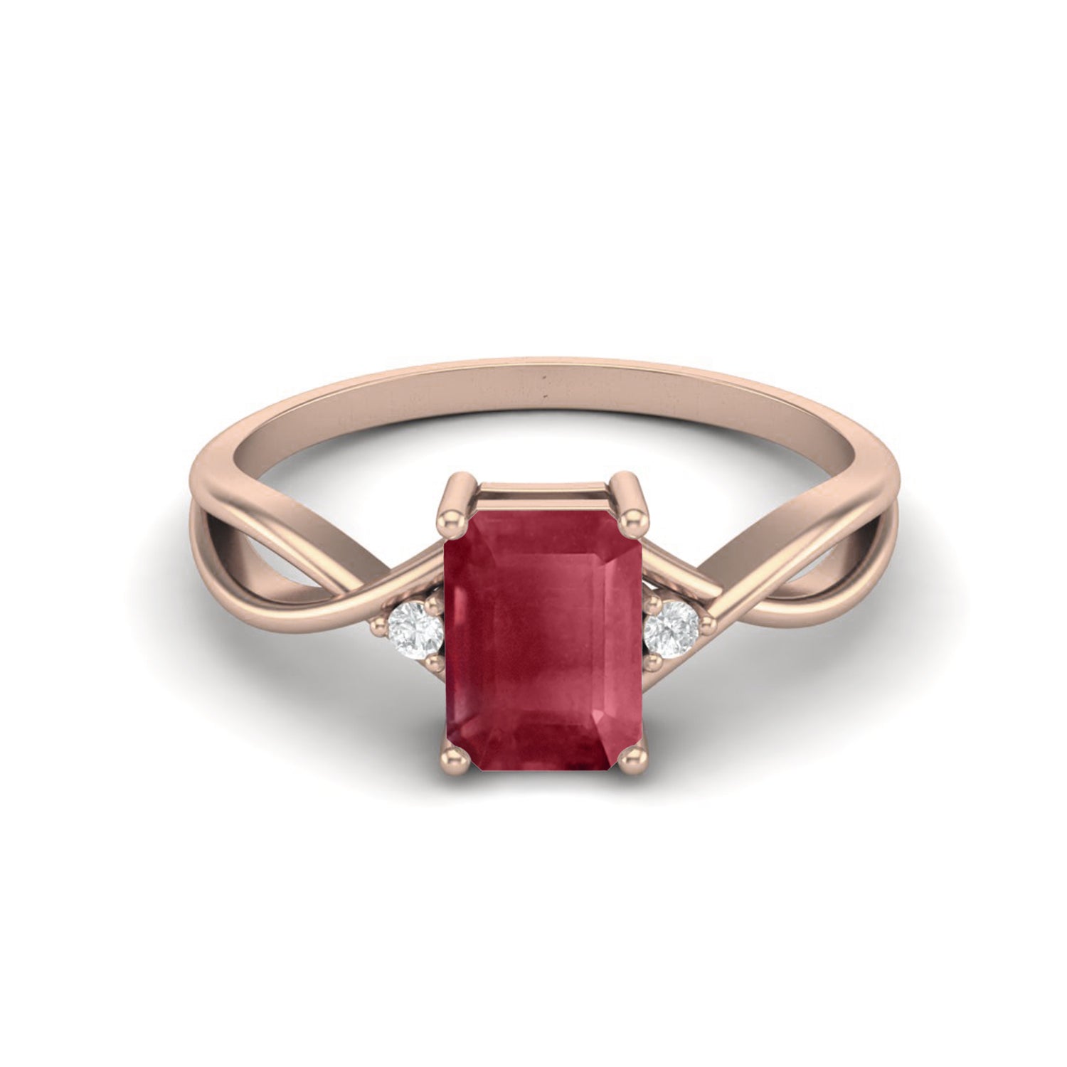 Ruby 1.00 Ct Octagon Cut Three Stone Ring – 14k Yellow Gold