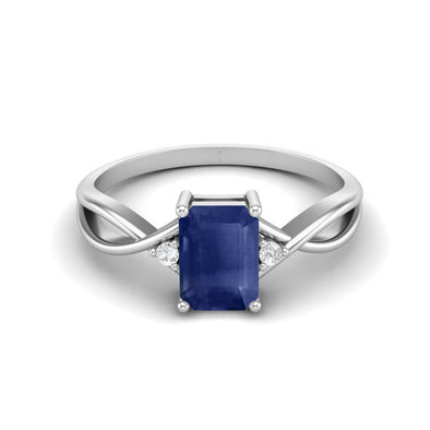 925 Sterling Silver Octagon Shape Blue Sapphire Women Celtic Engagement Ring