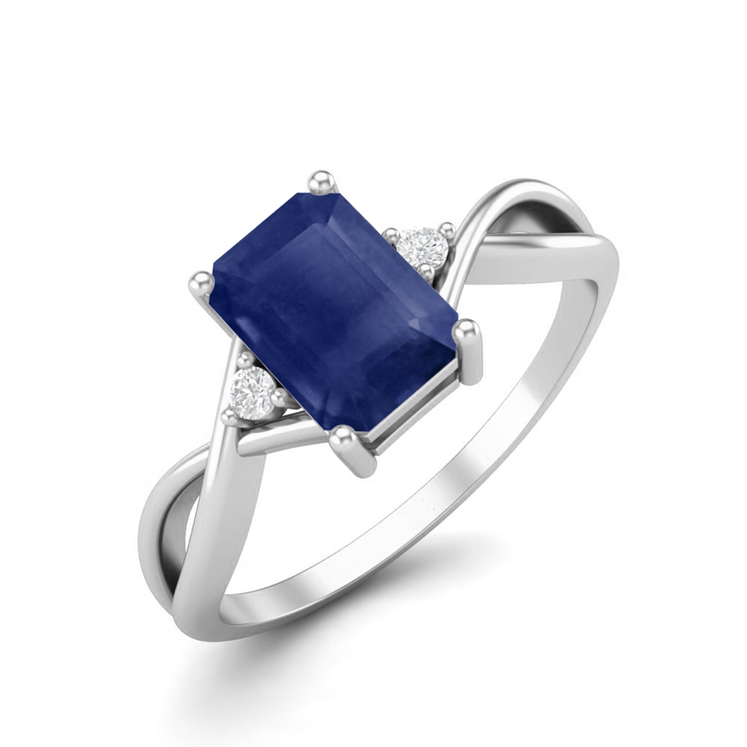 Blue Sapphire Octagon 1.20 Ctw Solitaire Ring – Sterling Silver