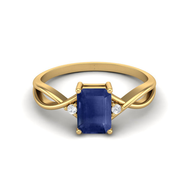 925 Sterling Silver Octagon Shape Blue Sapphire Women Celtic Engagement Ring