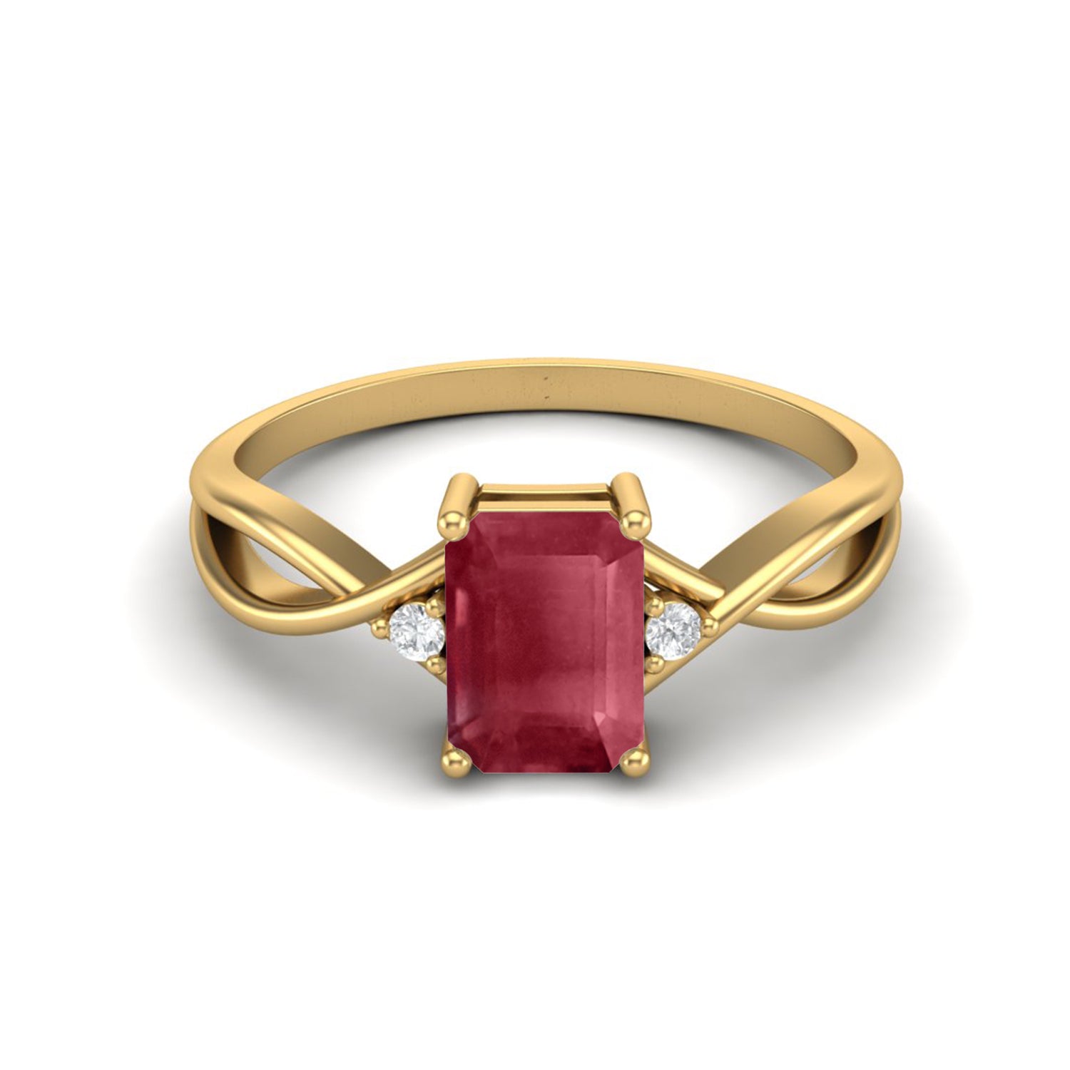 Ruby 1.00 Ct Octagon Cut Three Stone Ring – 14k Yellow Gold