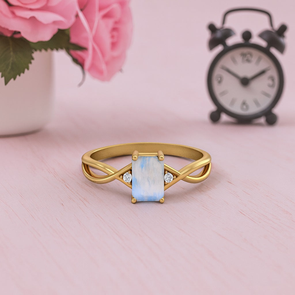 Moonstone  Infinity Twist Design Ring - Sterling Silver