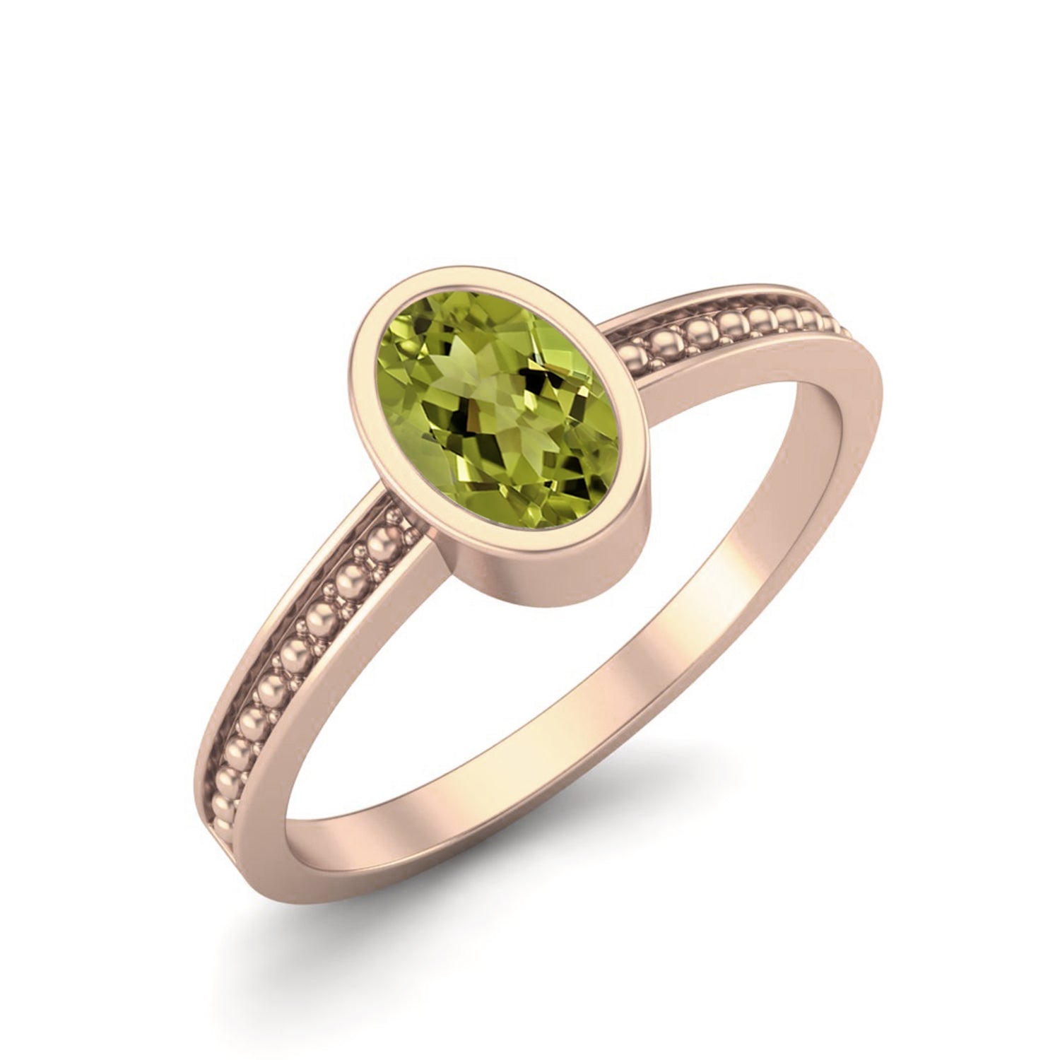 Peridot Bezel Set Beaded Edge Band Ring – Sterling Silver