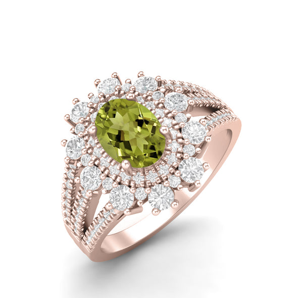 2.17 Ctw Oval Shape Peridot Ring 925 Sterling Silver Solitaire Accents Engagement Ring