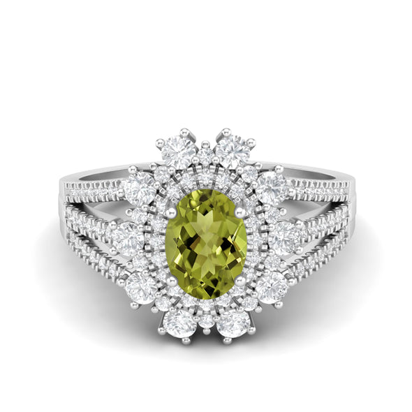 2.17 Ctw Oval Shape Peridot Ring 925 Sterling Silver Solitaire Accents Engagement Ring