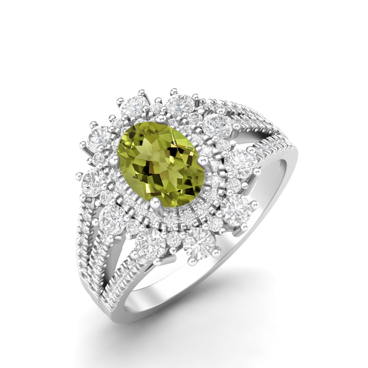 Peridot Grand Cluster Statement Ring – Sterling Silver