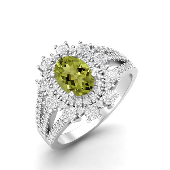 2.17 Ctw Oval Shape Peridot Ring 925 Sterling Silver Solitaire Accents Engagement Ring