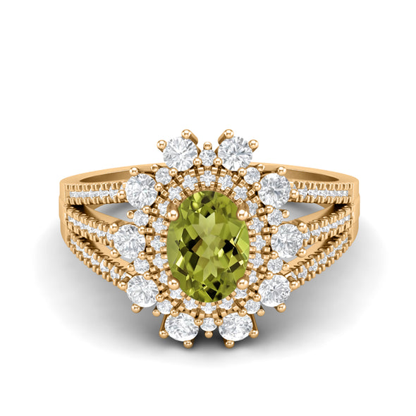 2.17 Ctw Oval Shape Peridot Ring 925 Sterling Silver Solitaire Accents Engagement Ring