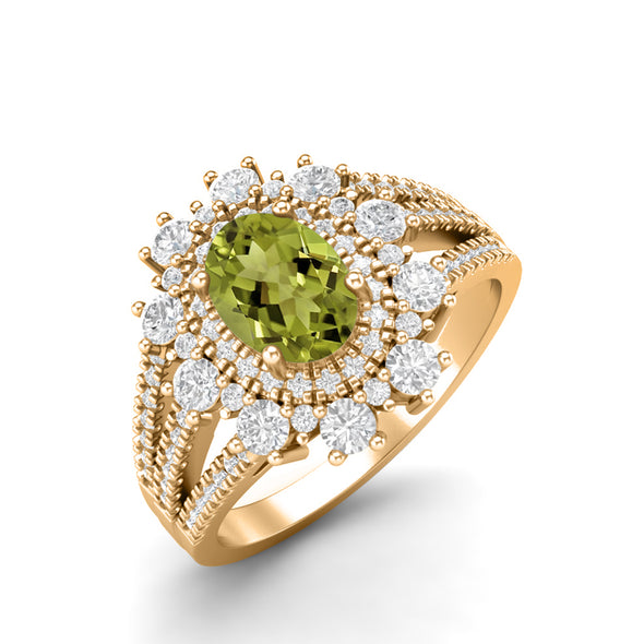 2.17 Ctw Oval Shape Peridot Ring 925 Sterling Silver Solitaire Accents Engagement Ring