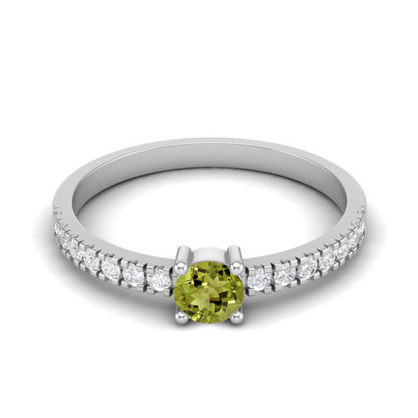 0.65 Ctw Peridot Engagement Ring 925 Sterling Silver Solitaire Accents Wedding Ring