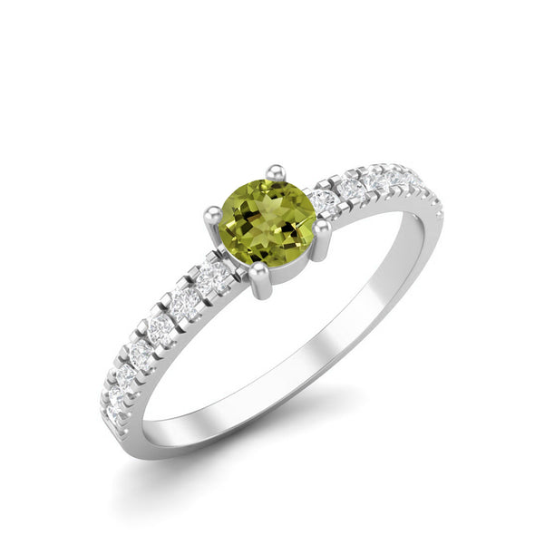 0.65 Ctw Peridot Engagement Ring 925 Sterling Silver Solitaire Accents Wedding Ring