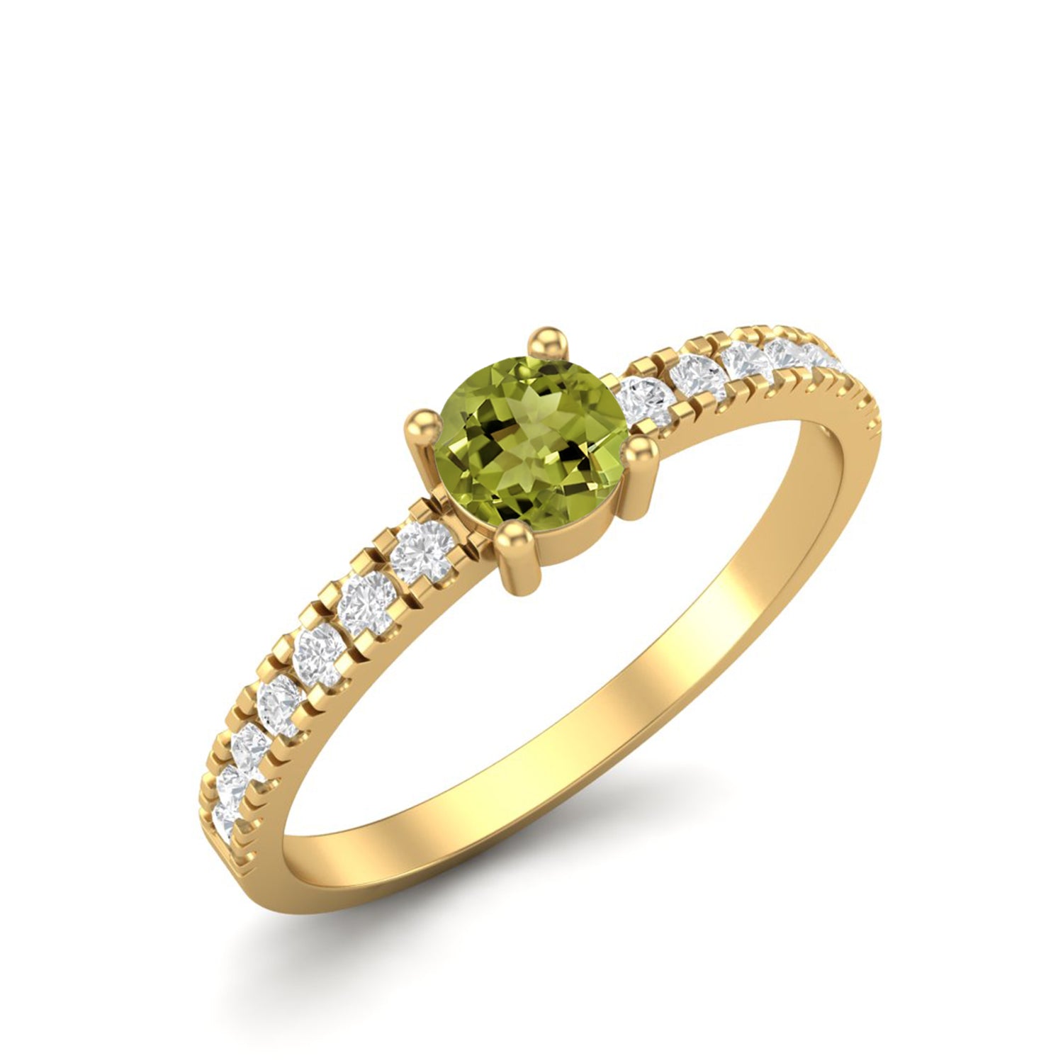 Anello con fascia in peridoto classico con pavé – Argento Sterling