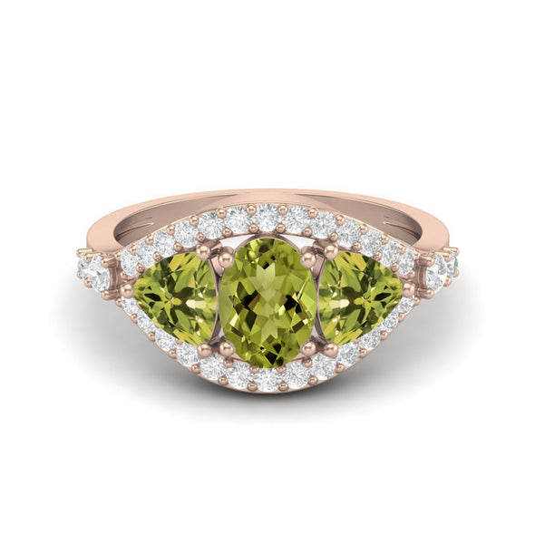 2.6 Ctw Oval Shaped Peridot Wedding Ring 925 Sterling Silver Three Stone Engagement Ring