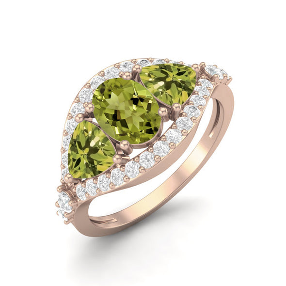 2.6 Ctw Oval Shaped Peridot Wedding Ring 925 Sterling Silver Three Stone Engagement Ring