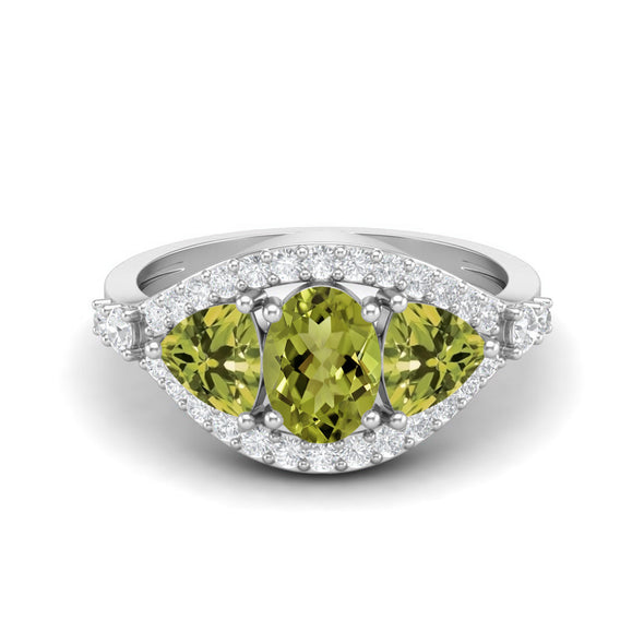 2.6 Ctw Oval Shaped Peridot Wedding Ring 925 Sterling Silver Three Stone Engagement Ring