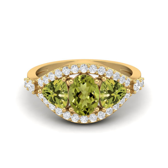 2.6 Ctw Oval Shaped Peridot Wedding Ring 925 Sterling Silver Three Stone Engagement Ring