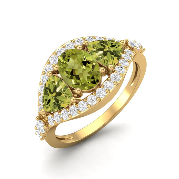 2.6 Ctw Oval Shaped Peridot Wedding Ring 925 Sterling Silver Three Stone Engagement Ring