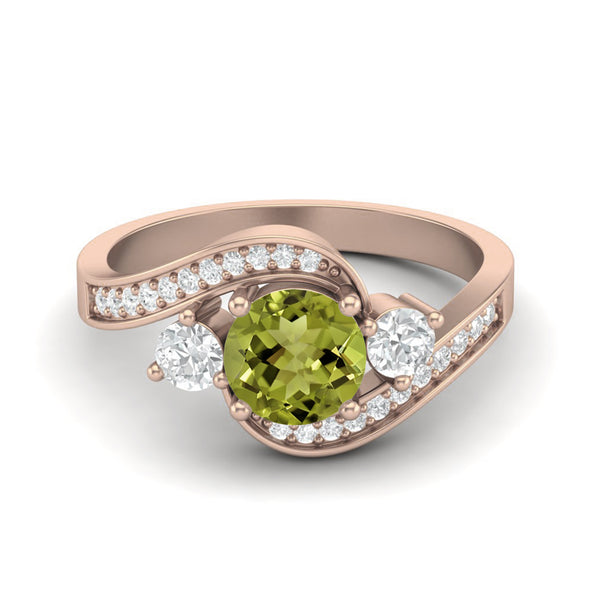 Round Shaped Wedding Ring 925 Sterling Silver Green Peridot Bypass Promise Ring