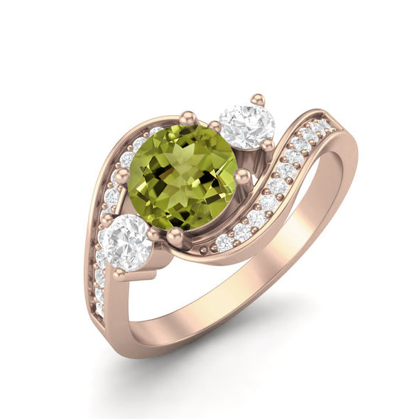 Round Shaped Wedding Ring 925 Sterling Silver Green Peridot Bypass Promise Ring