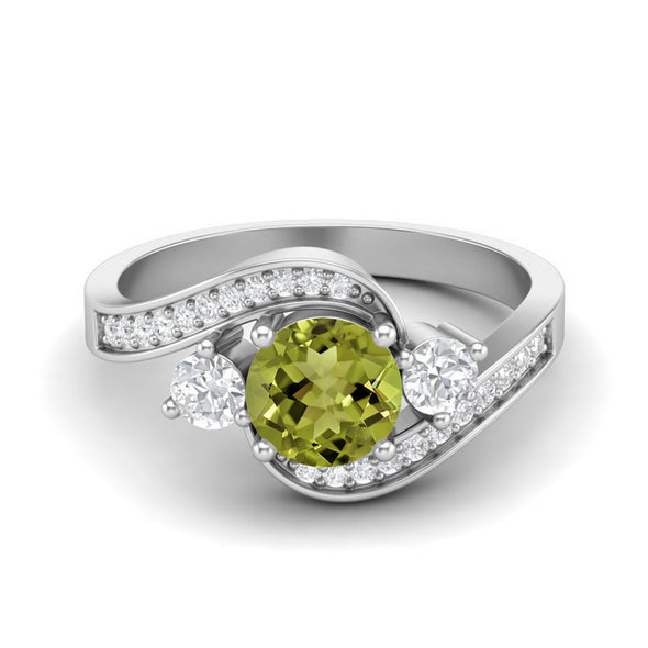 Round Shaped Wedding Ring 925 Sterling Silver Green Peridot Bypass Promise Ring