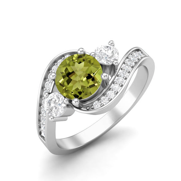 Round Shaped Wedding Ring 925 Sterling Silver Green Peridot Bypass Promise Ring