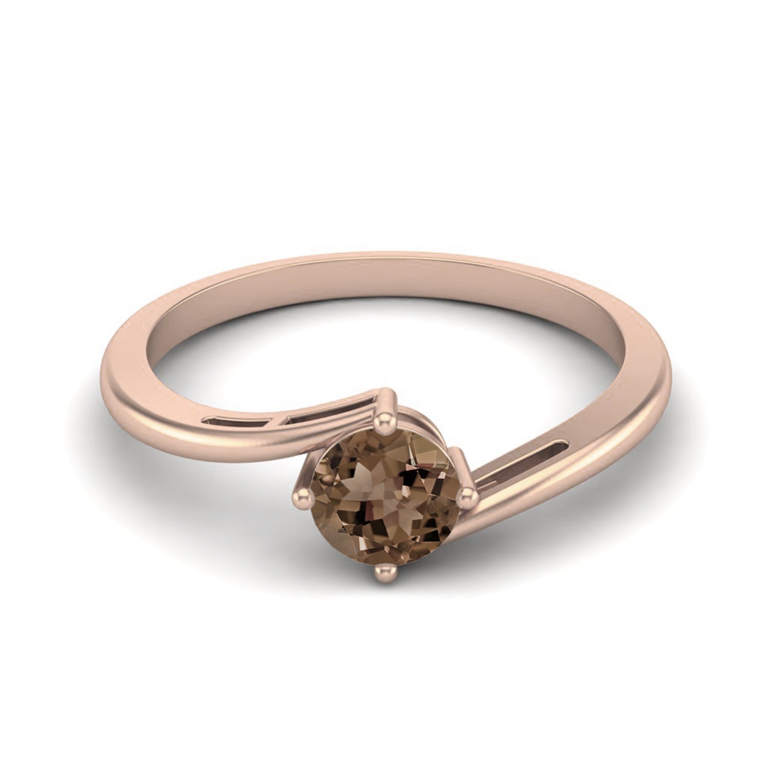 Smoky Quartz 0.50 Ct Round Solitaire Bypass Ring – 14K Yellow Gold