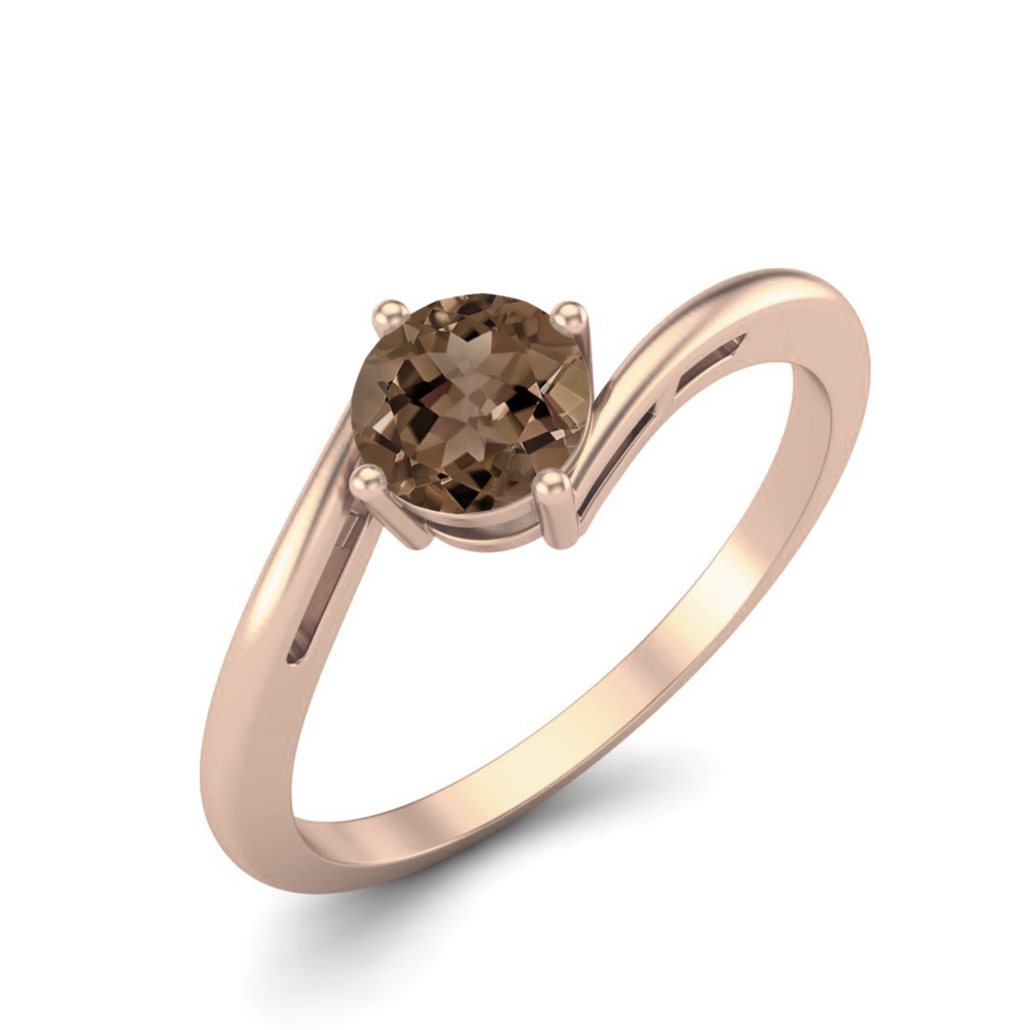 Smoky Quartz 0.50 Ct Round Solitaire Bypass Ring – 14K Yellow Gold