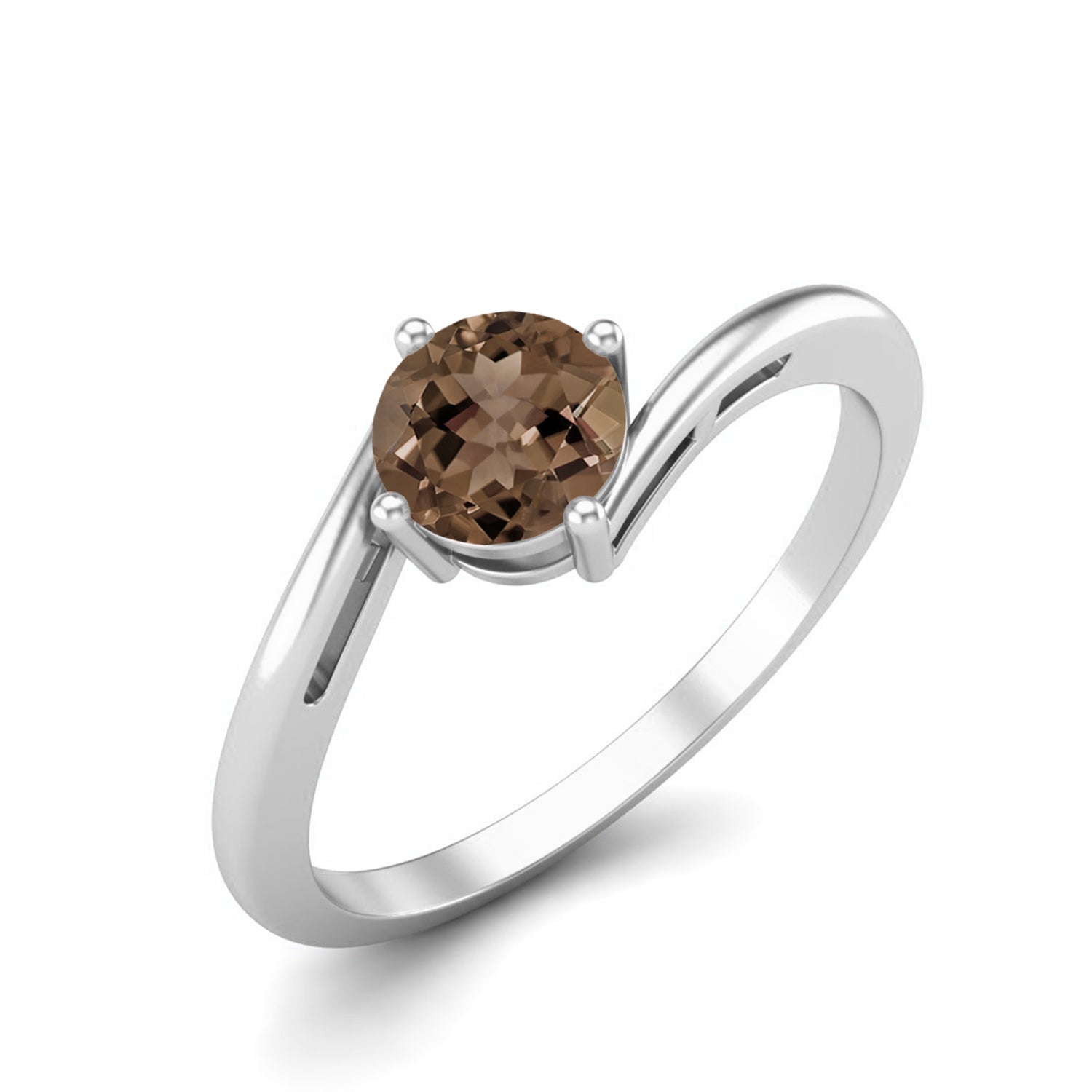 Smoky Quartz 0.50 Ct Round Solitaire Bypass Ring – 14K Yellow Gold