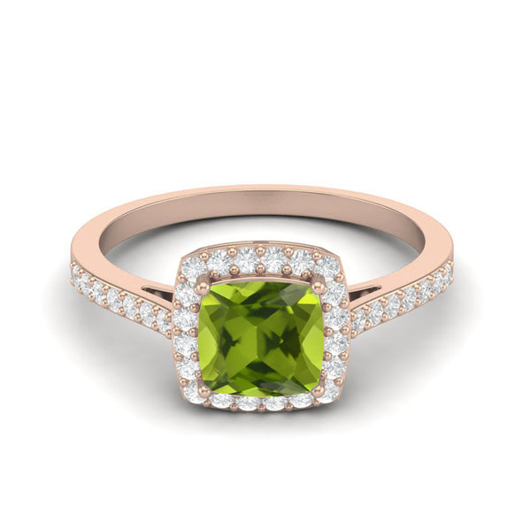 Cushion Shaped Peridot Ring 925 Sterling Silver Solitaire Halo Women Engagement Ring