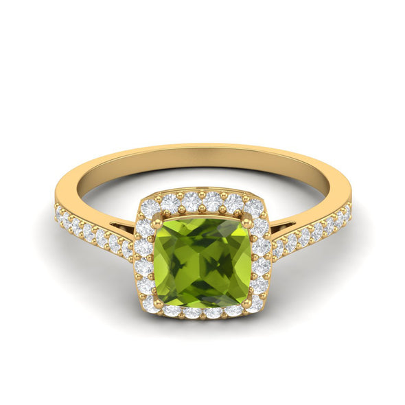 Cushion Shaped Peridot Ring 925 Sterling Silver Solitaire Halo Women Engagement Ring