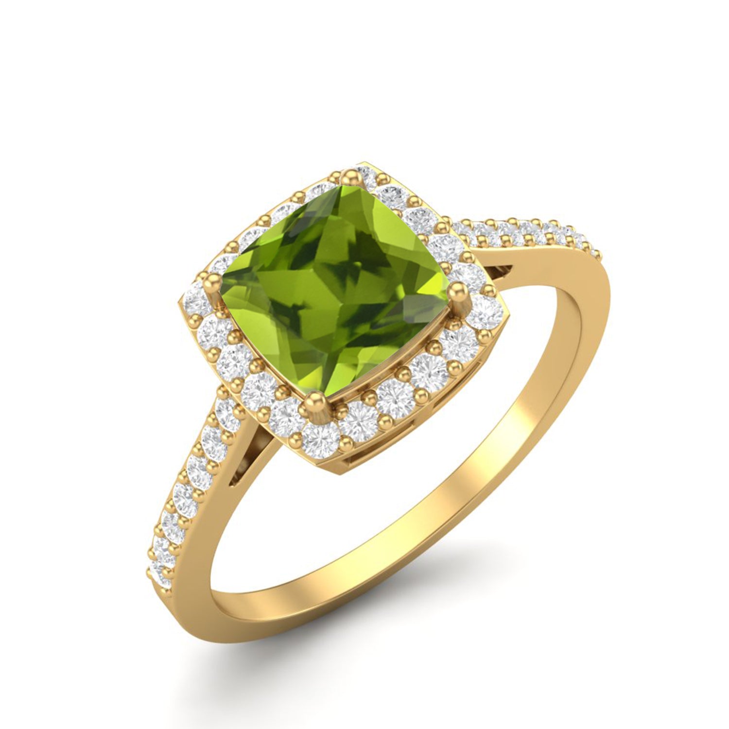 Anello solitario classico con alone di peridoto – Argento Sterling