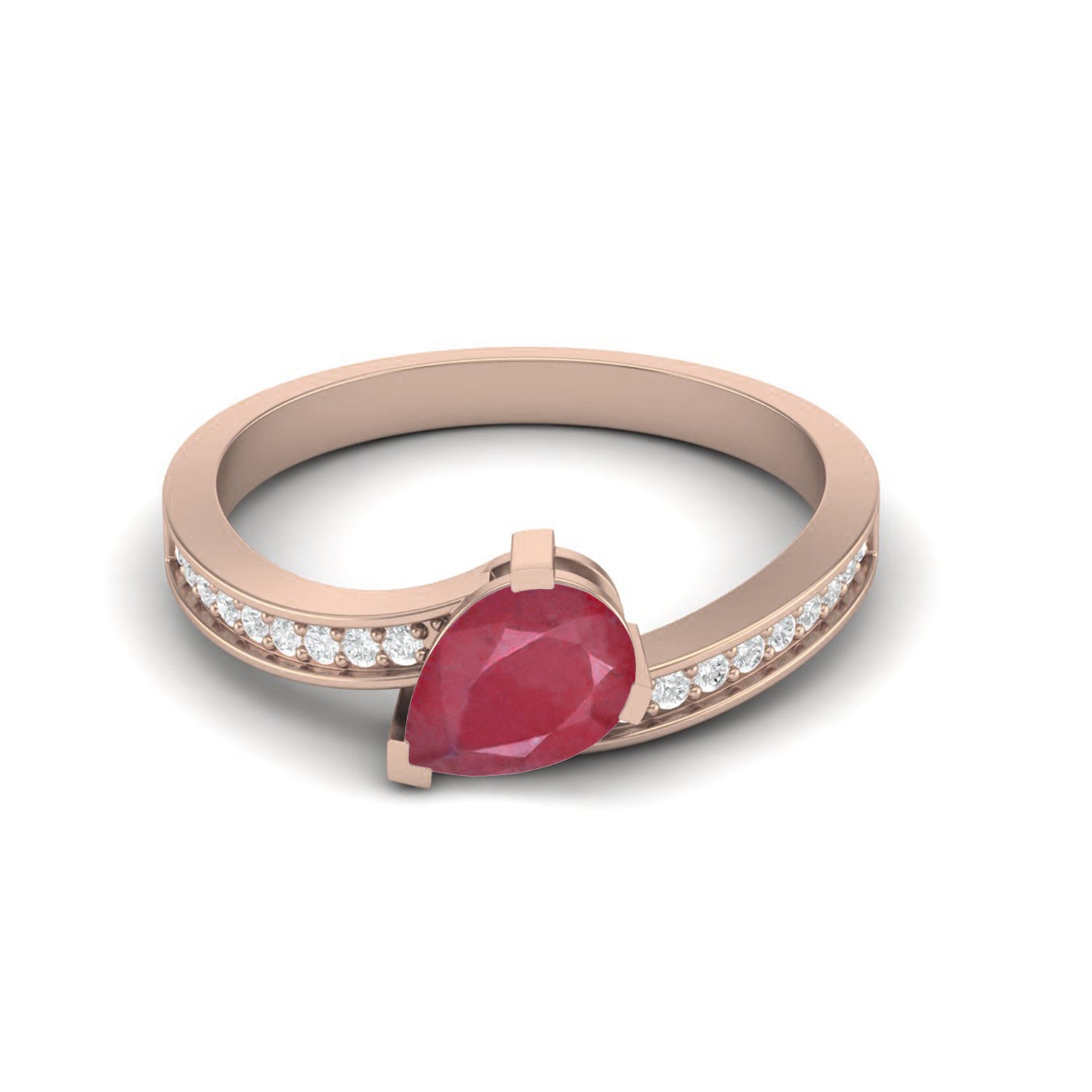 Ruby 0.75 Ct Pear Cut Solitaire Accents Ring – 14k Yellow Gold