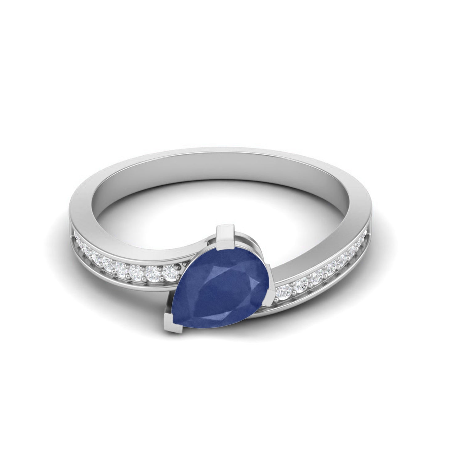 Blue Sapphire Teardrop Solitaire Ring – Sterling Silver