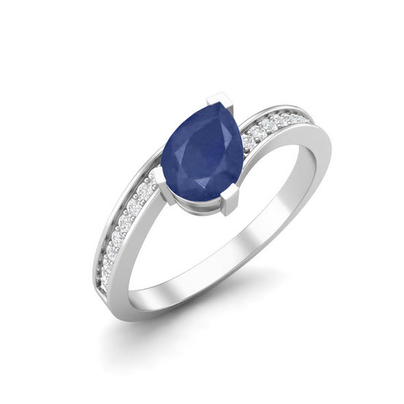 Pear Shape Natural Blue Sapphire Wedding Ring 925 Sterling Silver Women Teardrop Solitaire Ring