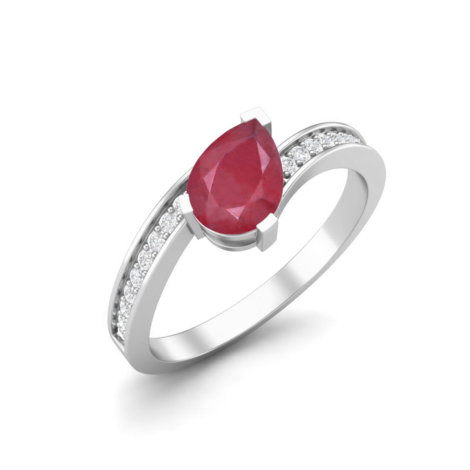 Ruby 0.75 Ct Pear Cut Solitaire Accents Ring – 14k Yellow Gold